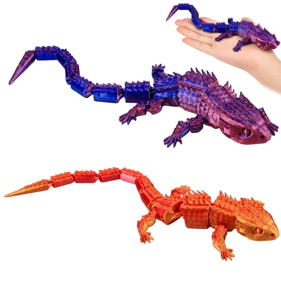 3D Printed Lizard Decor 2 Pcs Purple Orange Desk Ornament Set