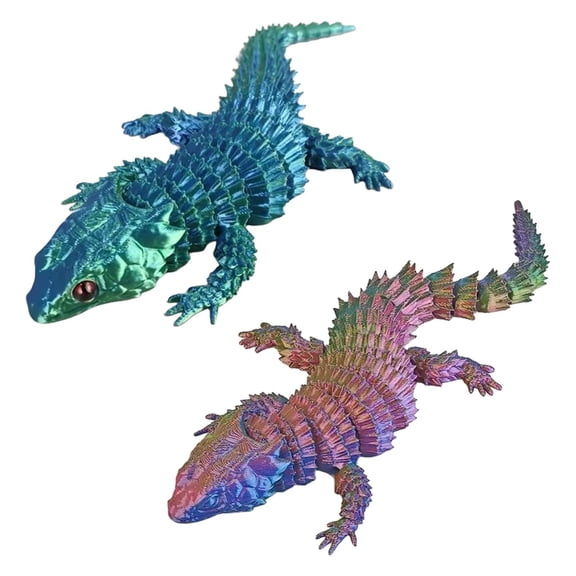 3D Printed Lizard Figurine 2 Pack, Flexible Posable Spiny Articulated Desk Decor