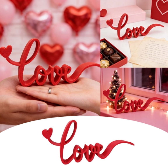 3D Printed Love Sign Red Script Valentine'S Day Decor Freestanding Tabletop Sign For Bedroom Party Centerpiece(Red-6.7In)