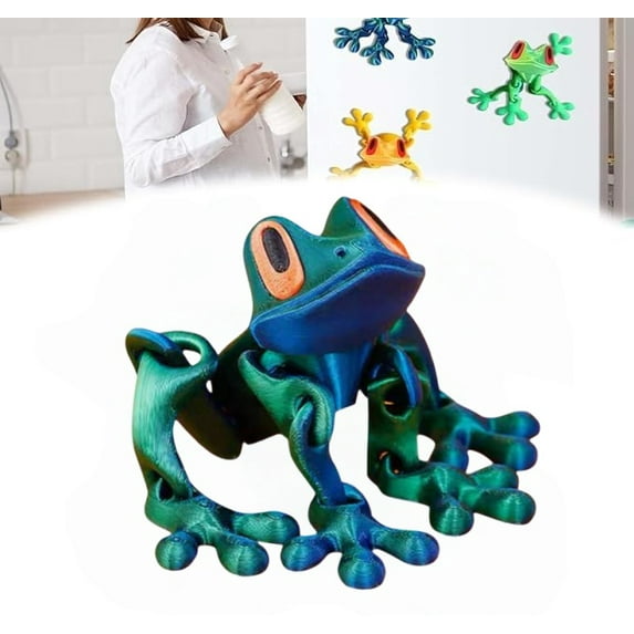 3D Printed Magnet Frog Toy, Articulated 3D Printed Animals Toys, Realistic Jointed Jumping Frogs Model,Can be Used for Refrigerator/Car Decoration (Blue,L)