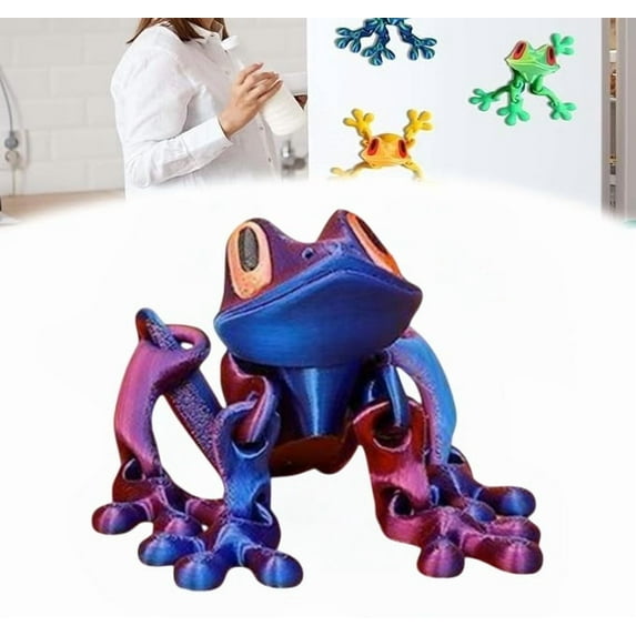 3D Printed Magnet Frog Toy, Articulated 3D Printed Animals Toys, Realistic Jointed Jumping Frogs Model,Can be Used for Refrigerator/Car Decoration (Dark Blue,L)