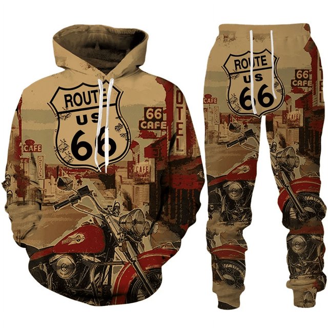 3D Printed Man Graphic Vintage Tracksuit Casual Hoodie Pants 2pcs Sets