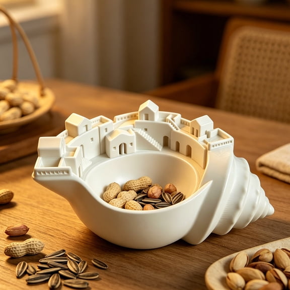 3D Printed Mediterranean Village Shell-Shaped Holder Bowl, Decorative Entryway Catch-All Tray Organizer for Keys Jewelry Coins Wallet Sunglasses, Artistic Tabletop Dish for Foyer Console, By Harlik