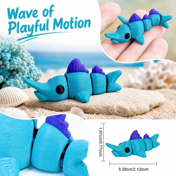 3D Printed Mini Animals Small 3D Printed Animals 2.5 Inch 3D Printed Squeeze Toys Relaxation Toys Cute Desk Decor for Gaming Desk Gamer Room Decor Blue Articulated Swordfish, 1