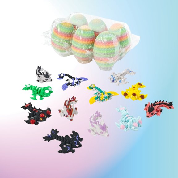 3D Printed Mini Articulated Dragon Figurines with Crystal Egg Set 6 Piece Mythical Creature Collection for Decorative Display
