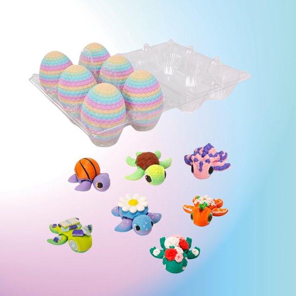 3D Printed Mini Articulated Sea Turtle Figurines with Egg Shell Set 6-Piece Collection, Ocean Animal Models for Coastal Home Desk Decoration
