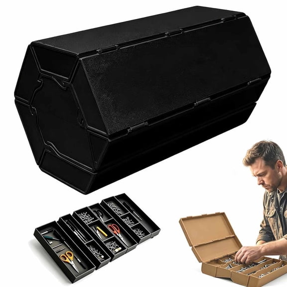 3D Printed Modular Storage Box – Stackable, Expandable Multi-Compartment Organizer for Jewelry, Screws, Office Supplies, Cables & Travel (Black,L)