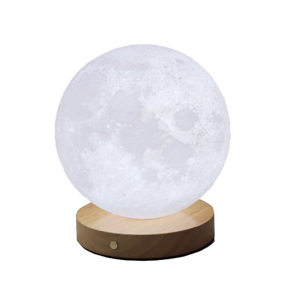 3D Printed Moon Lamp, 3 Color Modes, Ra98 Eye-Caring Night Light with Wood Base