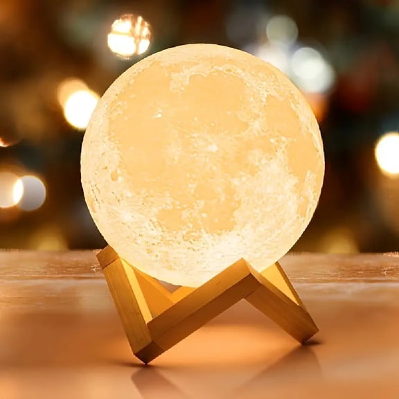3D Printed Moon Night Light, Warm White Battery Powered LED Table Lamp for Bedroom and Room Decor