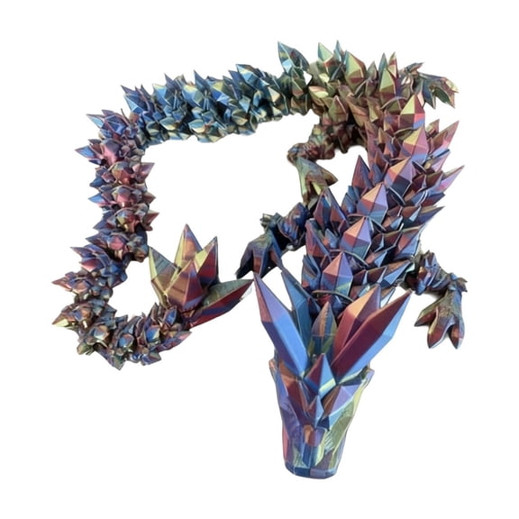 3D Printed Movable Dragon Toy Figure Articulated Ice Dragon Decor for Kids & Collectors, Crystal Egg Joint Posable Animal Ornament (Red Blue Green 30 inch)