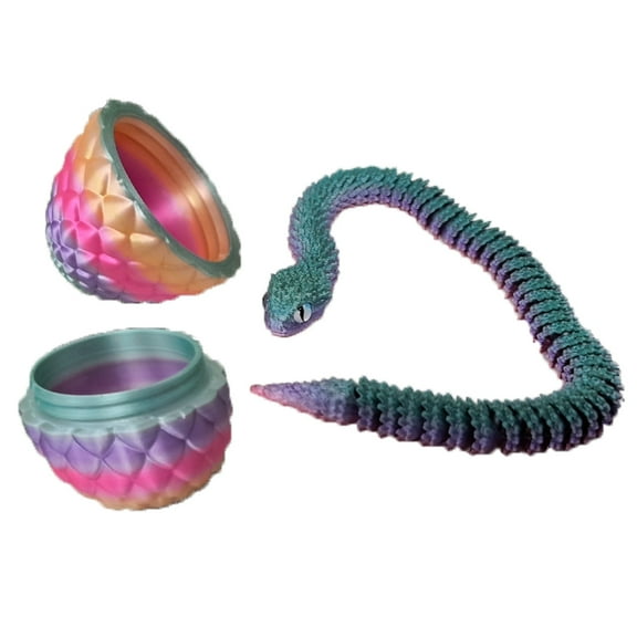 3D Printed Movable Joint Model Handmade Toy Ornaments, Creative Decorative Crafts With Articulated Joints, 1 Set Includes 8.5Cm Egg And 30Cm Snake
