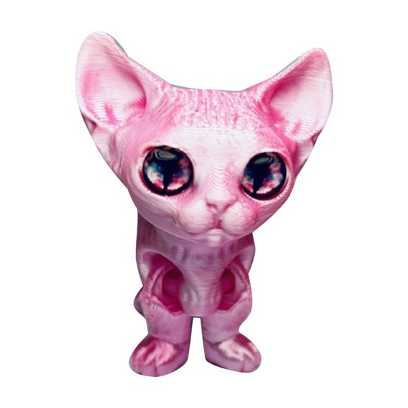 3D Printed Movable Hairless Cat Figurine, Lightweight Durable Animal Ornament, Stress Relief Desktop Toy for Girls Boys and Cat Lovers