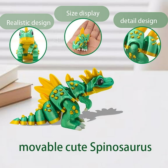 3D Printed Movable Spinosaurus - 3D Printed Articulated Spinosaurus Figurine, Posable Mobile Doll, Suitable for Collectors, Desktop Decoration, Green