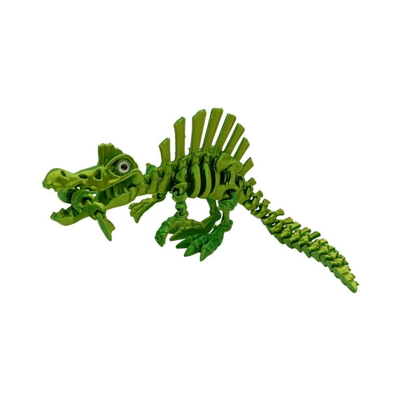 3D Printed Movable Spinosaurus Skeleton Figurine Realistic Laser Yellow Green Articulated Bone Display 23Cm Home Office Stress Relief Ornament