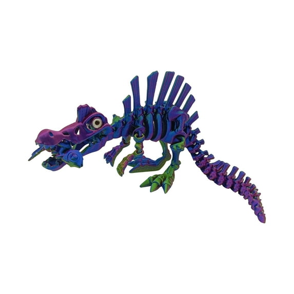 3D Printed Movable Spinosaurus Skeleton Laser Red Blue Green Articulated Bone Display 23Cm Desktop Stress Relief Prehistoric Model Figurine