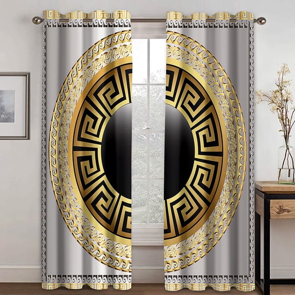 3D Printed Mysterious Black Gold Sunshade Window Curtain 2 Panels for Living Room Bedroom Decoration Hooks