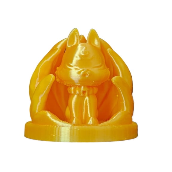 3D Printed Nine Tailed Fox Figurine Yellow Mythical Beast Decor Ornament