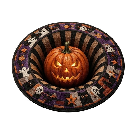 3D Printed Non Slip Stain Resistant Round Halloween Area Rug Decorative Floor Mat For Bedroom Sofa Indoor Spooky Home Decor
