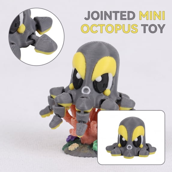 3D Printed Octopus Small 3D Printed Animals 1.5 Inch Relaxation Toys Cute Desk Decor for Office Gaming Work Desk Kids Birthday Gift, 1 Pack