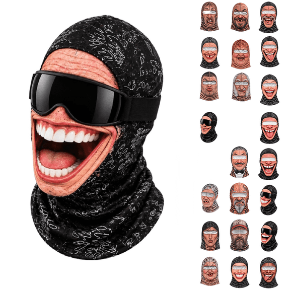3D Printed Old Man Face Balaclava Full Face Winter Windproof Ski Mask Comfortable Head Cover for Cold Weather Outdoor Sports (Pink)