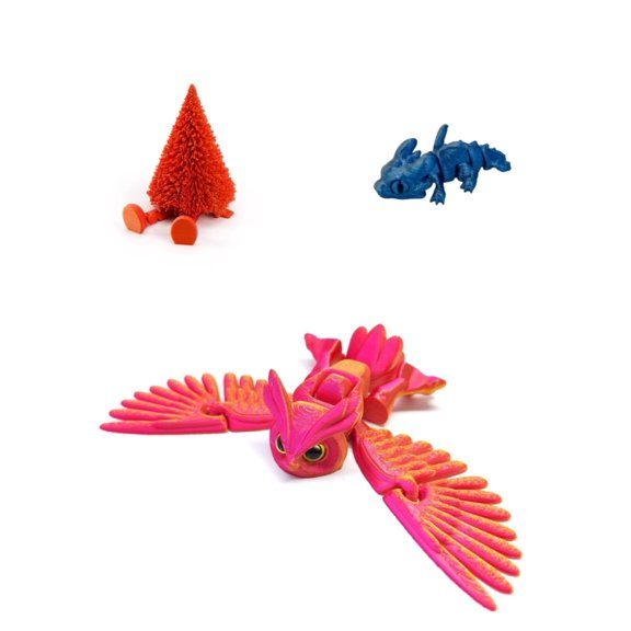 3D Printed Owl Christmas Tree And Dragon Figurine For Home Decor And Desk Decoration