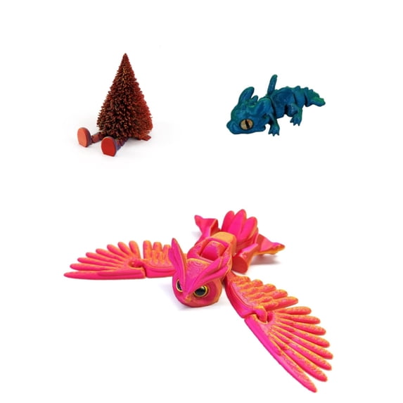 3D Printed Owl Christmas Tree And Dragon Figurine For Home Decor And ...