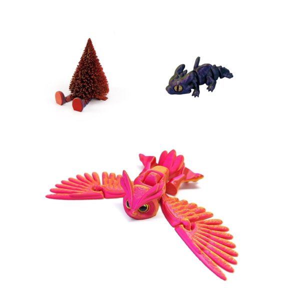 3D Printed Owl Christmas Tree And Dragon Figurine For Home Decor And Desk Decoration