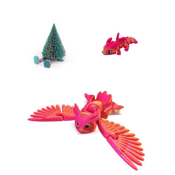 3D Printed Owl Christmas Tree And Dragon Figurine For Home Decor And Desk Decoration