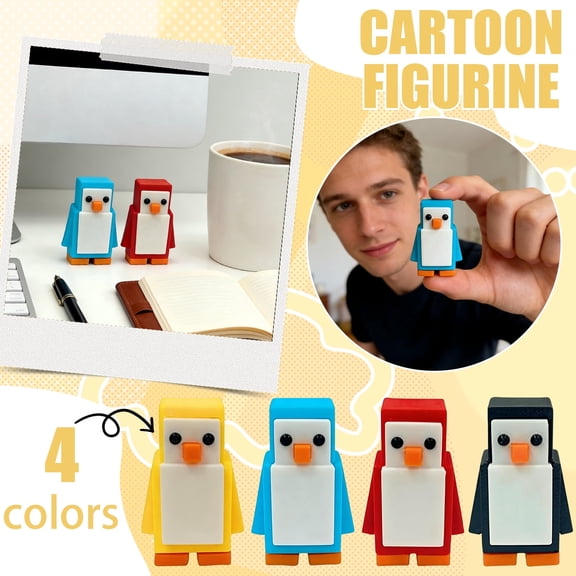 3D Printed Penguin Figurine, Cute Cartoon Penguin Toy Figurine, Indoor Desk Shelf Decor Ornament, Collectible Penguin Decor for Home Office (B)