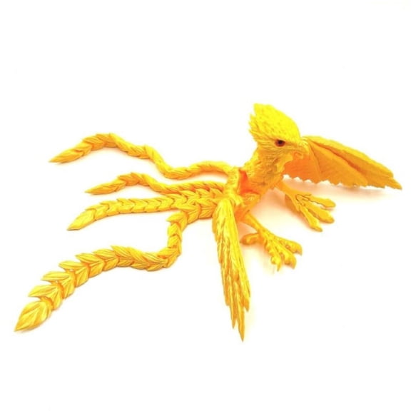 3D Printed Phoenix Bird - Articulated Wings & Tail, Poseable Desk Pet with Random Eye Colors, Flexible Animal Decor for and Collectors
