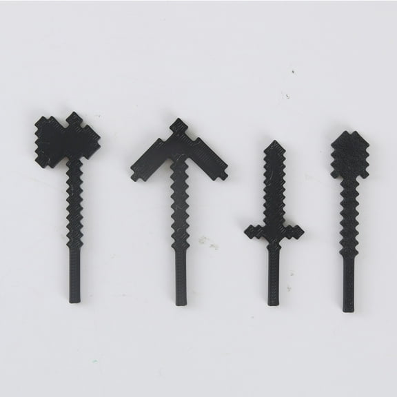 3D Printed Pixel Weapon Set for Action Figure Figures DIY Accessories for Lucky Humanoid Models Pixelated Axe Pickaxe Sword Mace Black