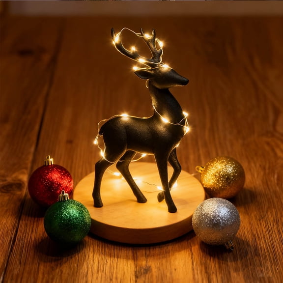 3D-Printed Plastic Deer Statue - European-Style Ornament for Entryway, Home, Office Desktop, Lightweight & Durable 3D Printing Material, Elegant Design, Enhances Entryway Decor, Black, 7.87in/20cm