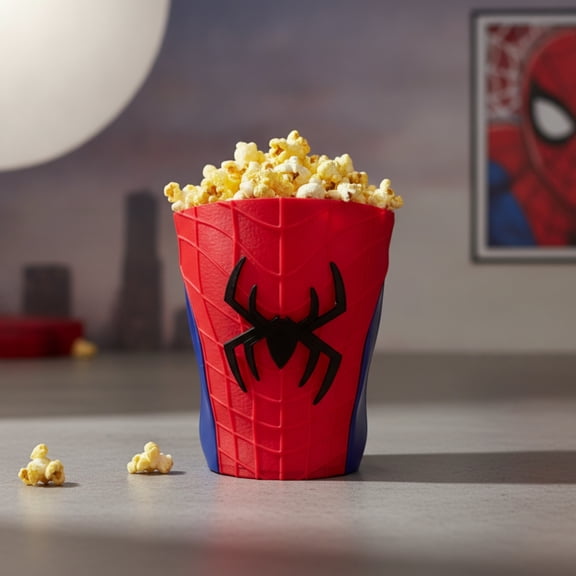 3D Printed Popcorn Bucket Superhero Theme Red and Blue Movie Night Snack Container Durable Reusable Plastic Tub for Home Cinema Parties and Gifts