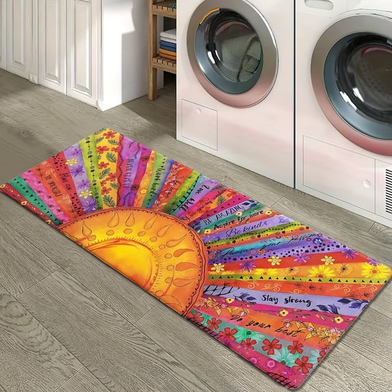 3D Printed Rainbow Long Rug, High-Grade Flannel, Thick Non-Slip Backing for Kitchen, Laundry, Bedside, Bathtub Mat, Various Sizes for Hotel & Home Decor