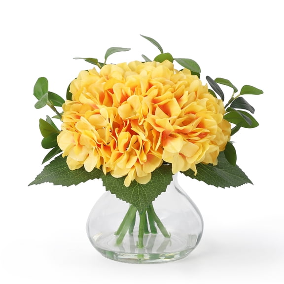 3D Printed Real Touch Artificial Hydrangeas in Glass Vase with Acrylic Faux Water – Clear Texture, Washable & Colorfast – Lifelike Flower Arrangement for Home, Wedding or Table Centerpiece – 12.2" H