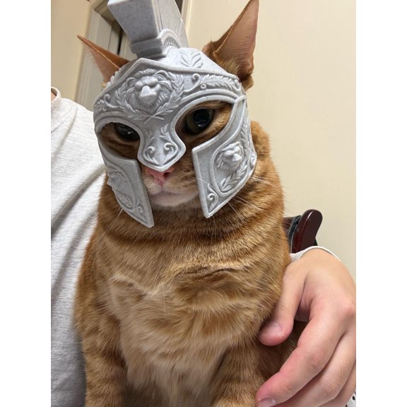 3D Printed Roman Centurion Cat Helmet Mask, Grey Roman Style Cat Headgear With Detailed Centurion Design, For Cat Owners, Pet Lovers, Halloween Party Decor, Events