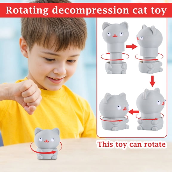 3D Printed Rotating Cat Stress Relief Sculpture Decompression Desk Accessory, Creative Fidget Figurine with High-Quality Finish for Office Aesthetic