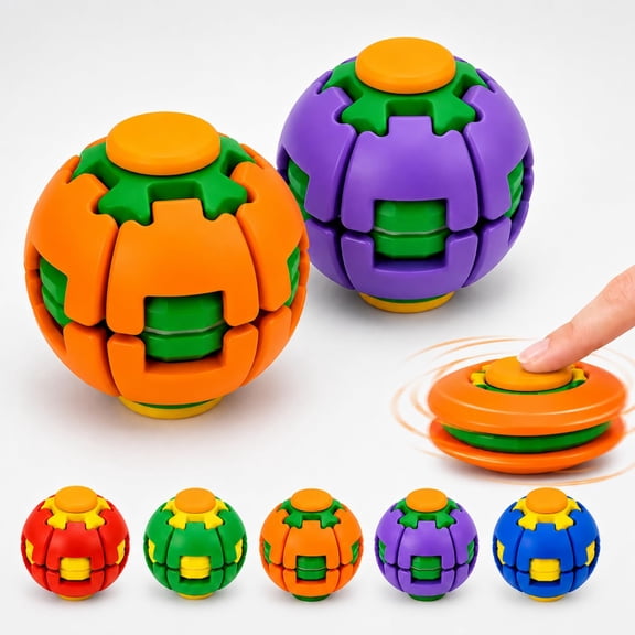 3D Printed Rotating Stress Ball, Press-to-Spin Squishy Fidget Object, Mechanical Kinetic Desk Stress Relief Tool for Focus Improvement