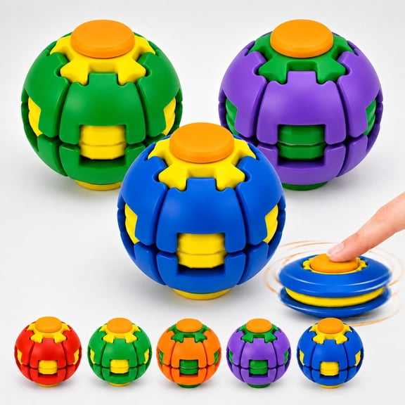 3D Printed Rotating Stress Ball, Press-to-Spin Squishy Fidget Object, Mechanical Kinetic Desk Stress Relief Tool for Focus Improvement