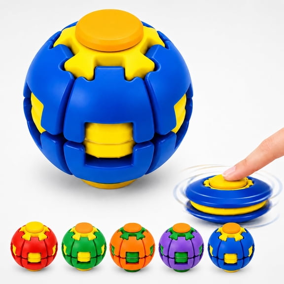 3D Printed Rotating Stress Ball, Press-to-Spin Squishy Fidget Object, Mechanical Kinetic Desk Stress Relief Tool for Focus Improvement