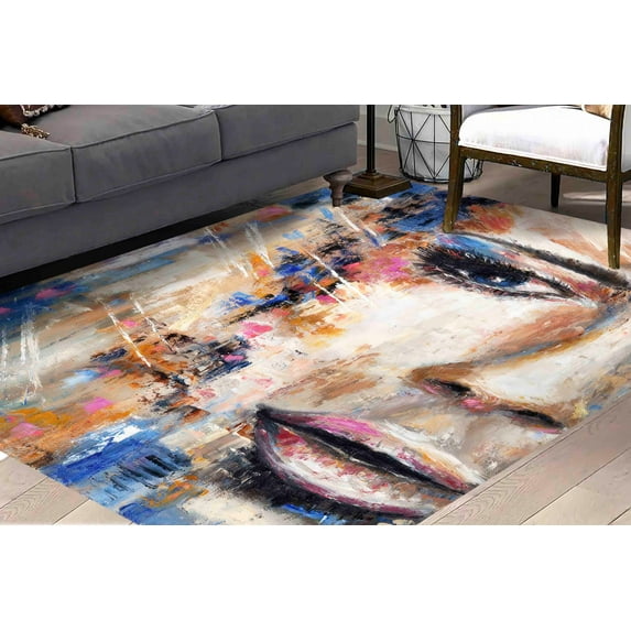 3D Printed Rug, Colorful Rug, Dining Room Rug, Handmade Gift, Girl Room Rugs, Woman Portait Rug, Modern Rugs, Gift For Him, Abstract Rug, 2.6'x5' - 80x150 cm