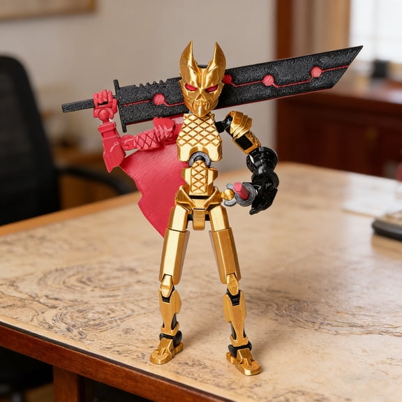 3D Printed Samurai Action Figure with Full Range of Motion and Legendary Weapons for Creative Decompression and Office Ornament