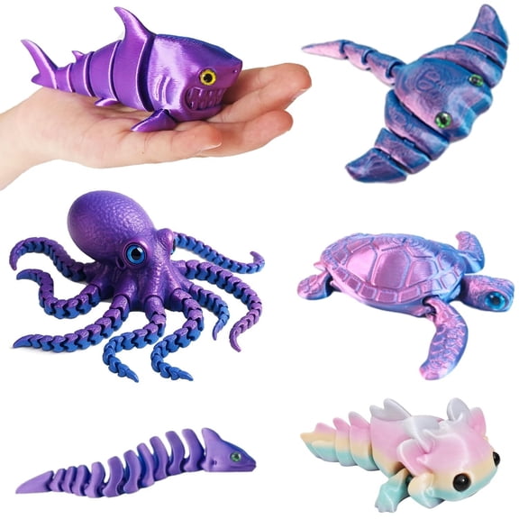 3D Printed Sea Animals Larger Articulated Fidget for - Flexible Ocean Creatures for Birthday Party Favors Goodie Bags Desk Decor- Fun Educational Gift