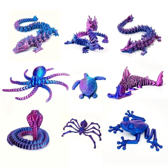 3D Printed Sea Creatures And Dragons Sculpture Set , 9-Piece Decorative Figurines, Blue-Green Gradient