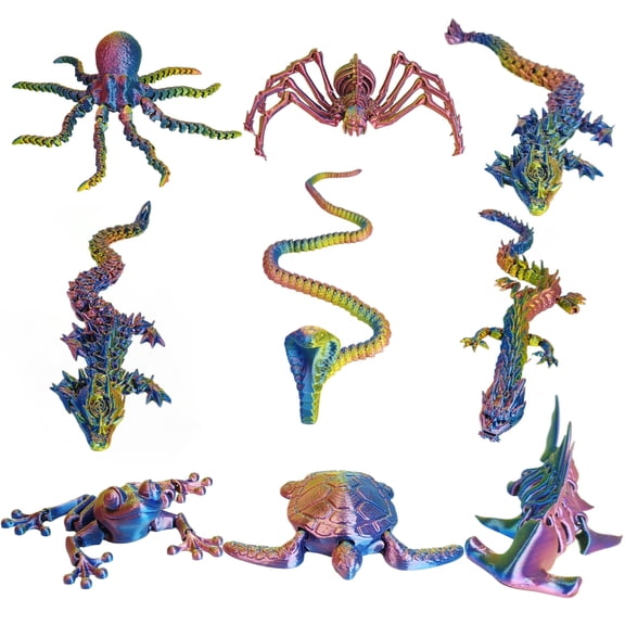 3D Printed Sea Creatures And Dragons Sculpture Set , 9-Piece Decorative Figurines, Blue-Green Gradient