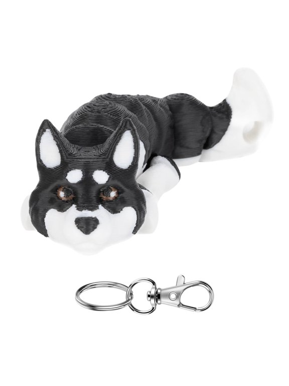 3D Printed Siberian Husky Dog Keychain - Articulating Fidget Black/White Cute Gift Small sculpture