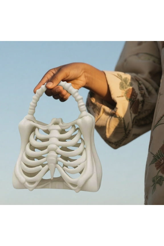 3D Printed Skeleton Bone Bag, 8.6'' Gothic Skeleton Purse Spooky Ribcage Handbag, Anatomical Dark Aesthetic Accessory