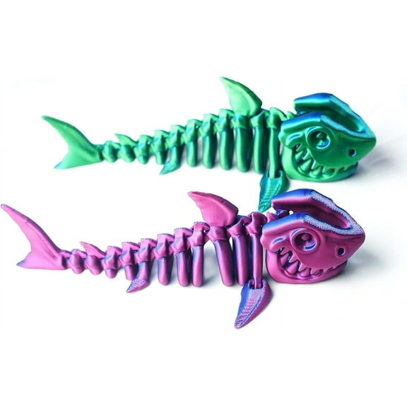 2PCS 3D Printed Skeleton Shark,Fidget Toys,Flexible Articulated Mystery Animals,Surprise Gift for Festival,Home Figurines Decoration, Executive Desk Decorations