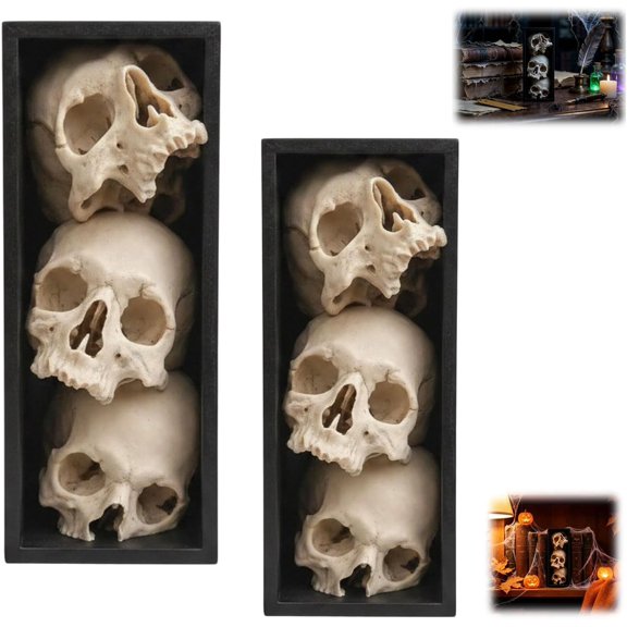 3D Printed Skull Bookends, 2Pcs Black Frame Dark Academia Gothic Decor, 7x18cm
