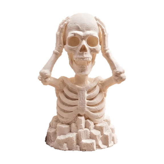 3D Printed Skull Hands on Head Figurine Spooky Desk Shelf Gothic Skeleton Halloween Desk Decor